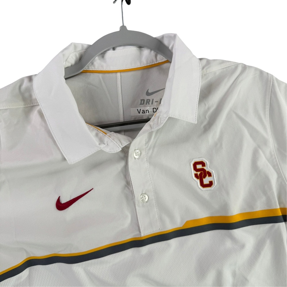 Nike USC Trojans Polo Shirt Mens M White Team Issued Coach Sideline 32855X